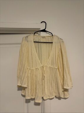 Djerf Avenue Cream Open-Knit Tie-Front Blouse